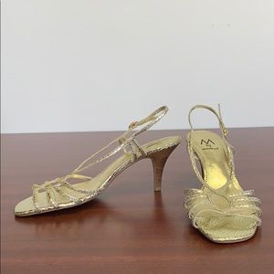 A. Marinelli gold sandal heels